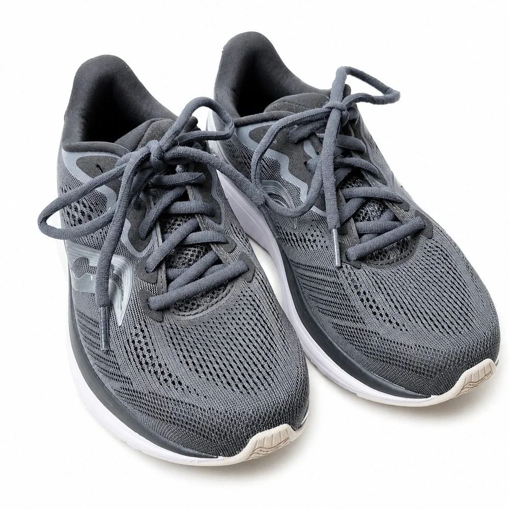SAUCONY Ride 14 Running Sneaker Womens Sz 7 Black Charcoal Mesh Upper Athleisure